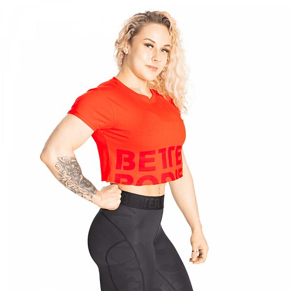 Better Bodies Astoria Cropped Tee - Sunset Red Detail 3