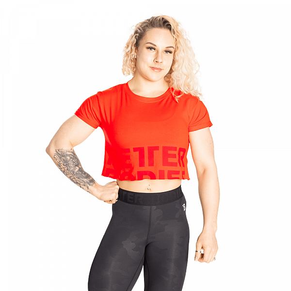 Better Bodies Astoria Cropped Tee - Sunset Red Detail 4